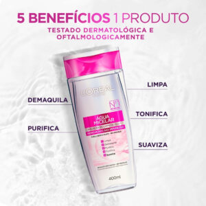 Água Micelar Purificante 5 Em 1, Limpa, Demaquila, Purifica, Suaviza E Reequilibra, Para Todos Os Tipos De Pele, Dermo Expertise L’oréal Paris, 400ml Todo Tipo De Pele Dia/noite